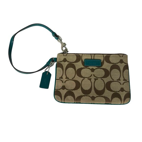 Coach Park Signature Small Wristlet Wallet Tan Jacqaurd Green Lining F51775 - Picture 13 of 13